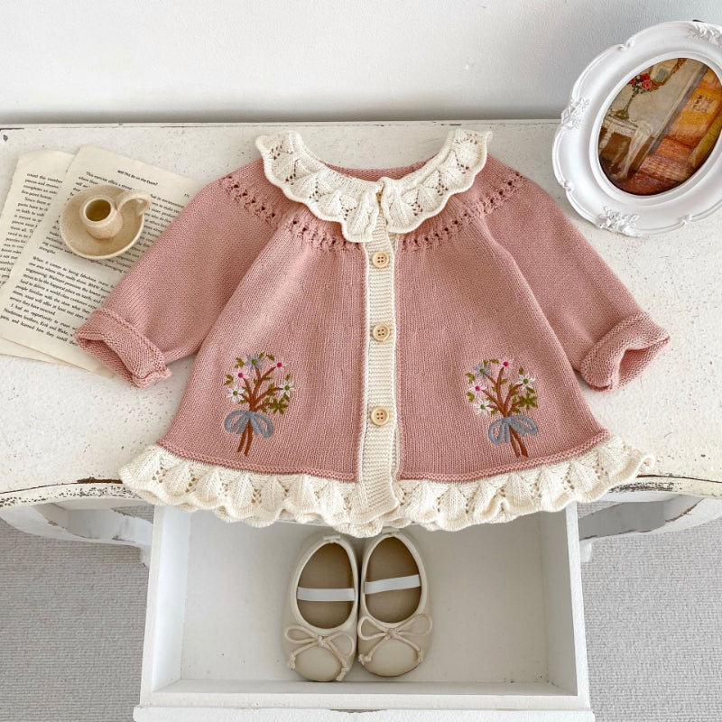 【BABY&KID】レトロ刺繍ニットカーディガンSK092911