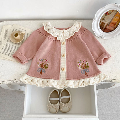 【BABY&KID】レトロ刺繍ニットカーディガンSK092911
