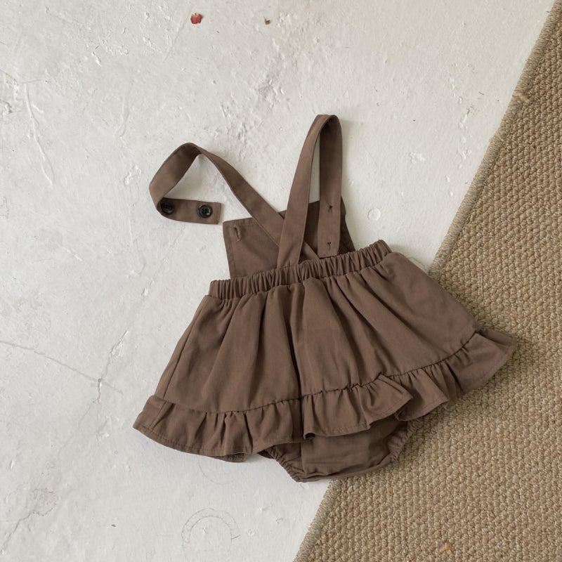 【BABY】ブラウンサロペットロンパース＆シャツセットSK092823