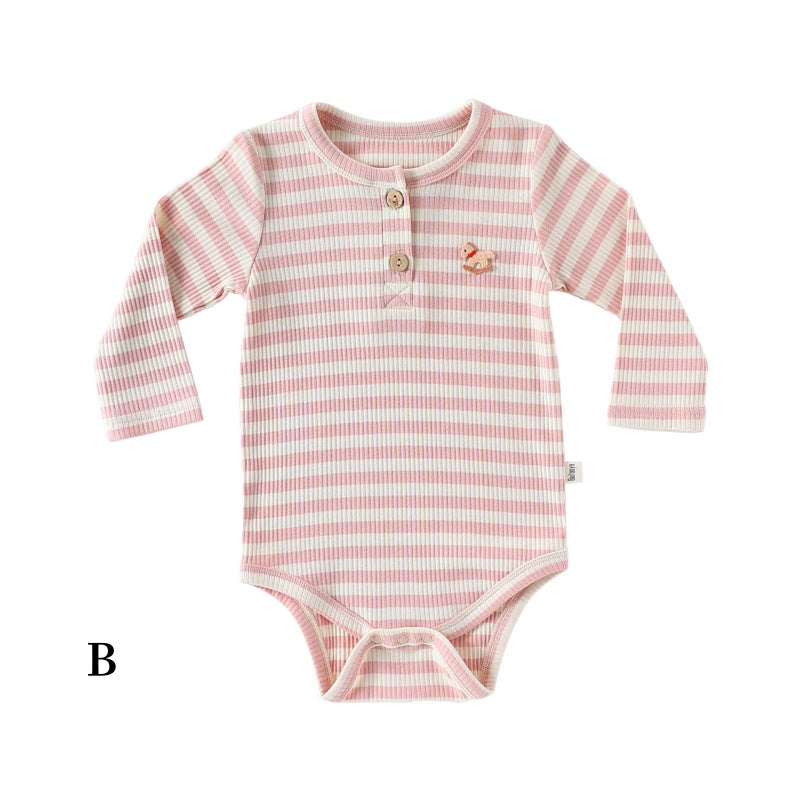 【BABY】北欧風ポニー刺繍ボーダーロンパース、レギンスSK101320