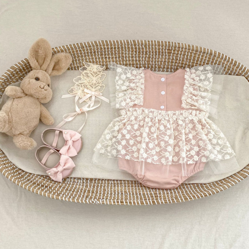 【BABY】夏新作 レース刺繍ロンパースワンピースSK080105