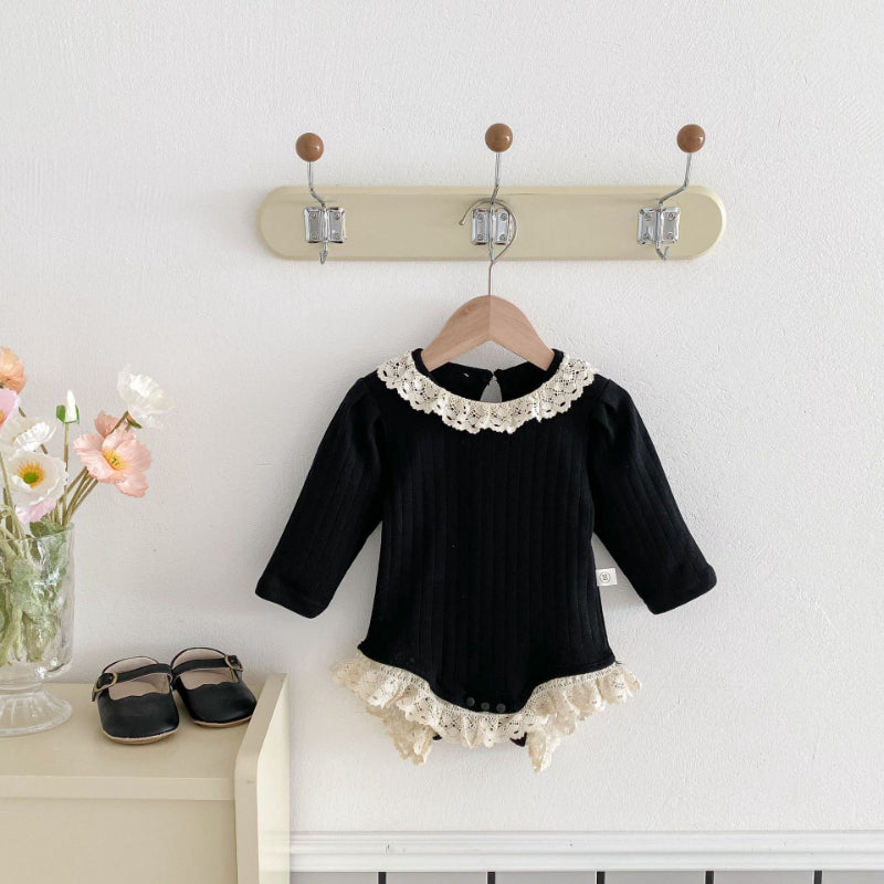 【BABY】レースクルーネックリブロンパース、レースレギンスSK100726
