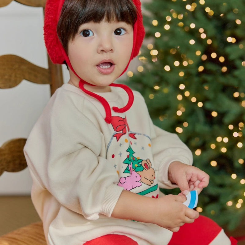 【BABY】ツリー＆うさぎ柄ロンパース、蝶結びレギンス、角帽子SK102816