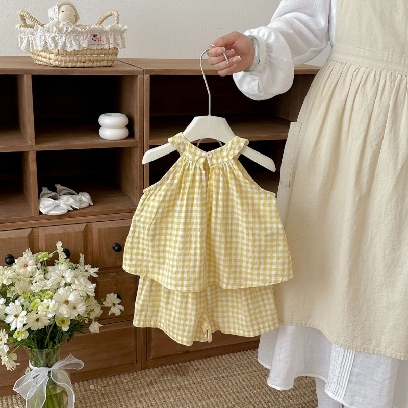 【BABY&KID】夏新作イエローチェックセットアップSK105804