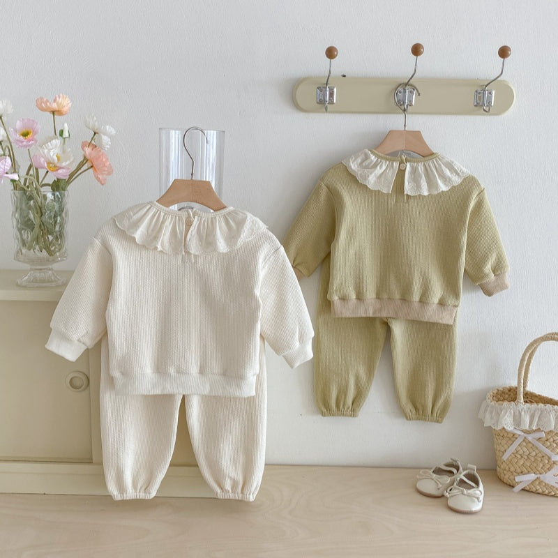 【BABY&KID】無地レース襟セットアップSK092716