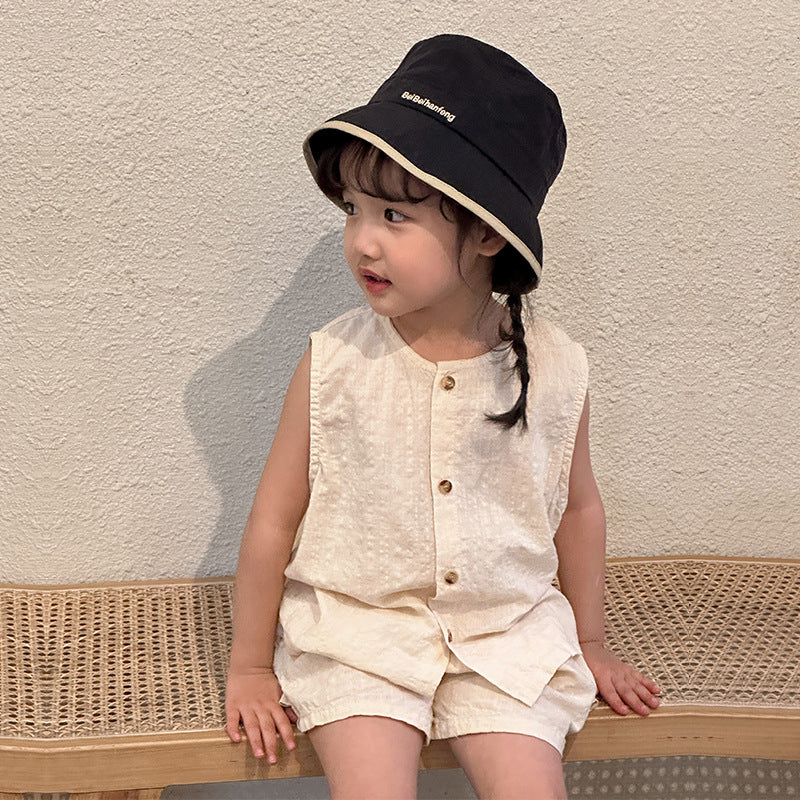 【BABY＆KID】夏新作 ノースリーブ無地セットアップ SK063003