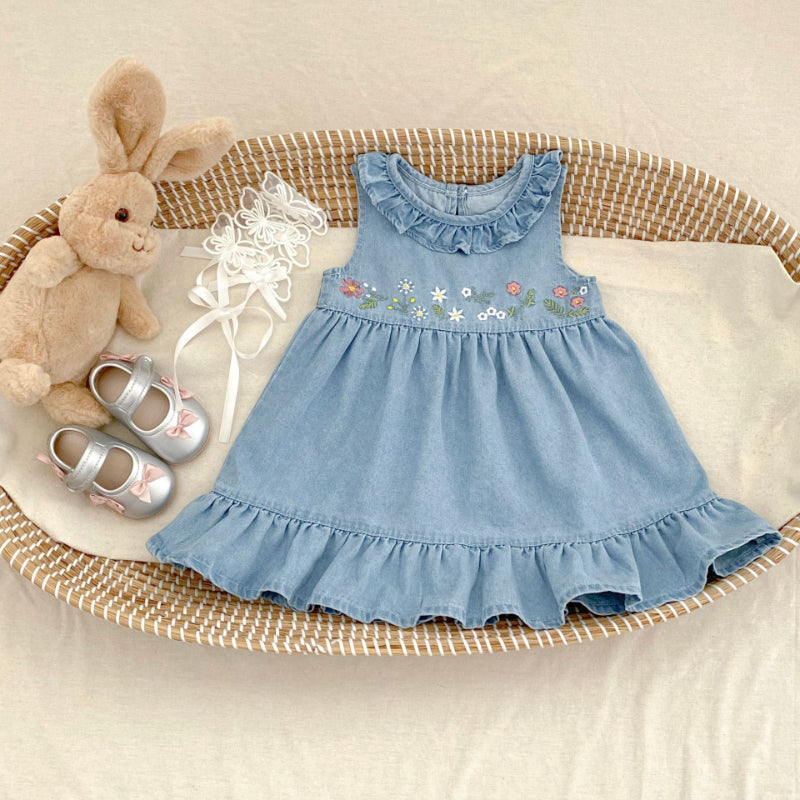【BABY&KID】夏新作 デニム刺繍ワンピースSK080109