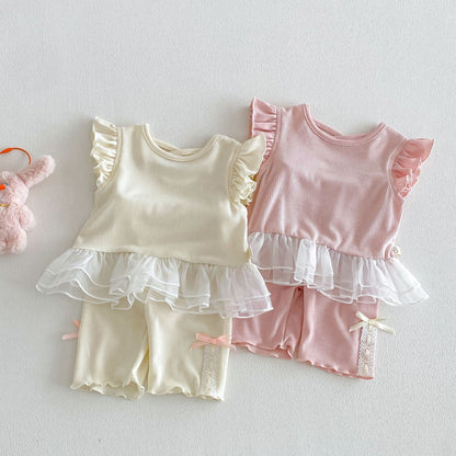 【BABY&KID】夏新作 レース切替Tシャツ&ショートパンツSK105116