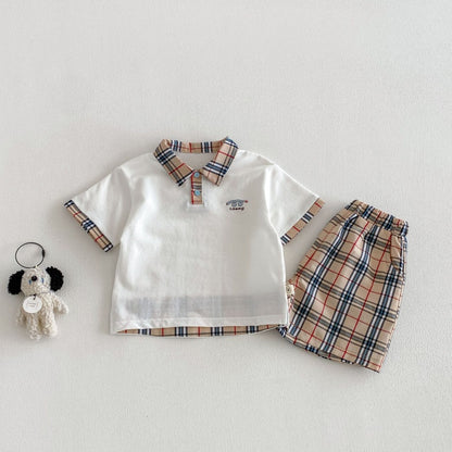 【BABY&KID】夏新作韓国風刺繍ロゴ半袖Tシャツ、チェックショートパンツSK105023