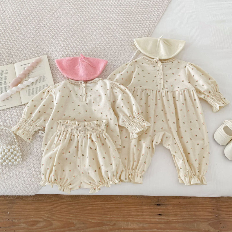 【BABY】コットン小花柄カバーオール、セットアップSK102219