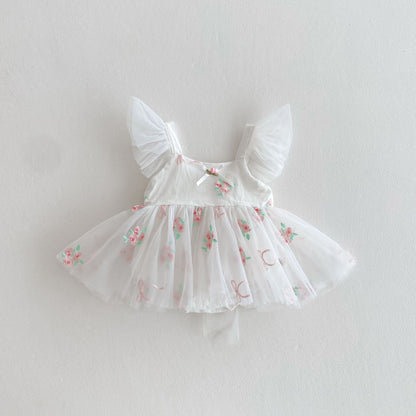 【BABY】夏新作 フラワー刺繍プリンセスロンパースワンピSK081708
