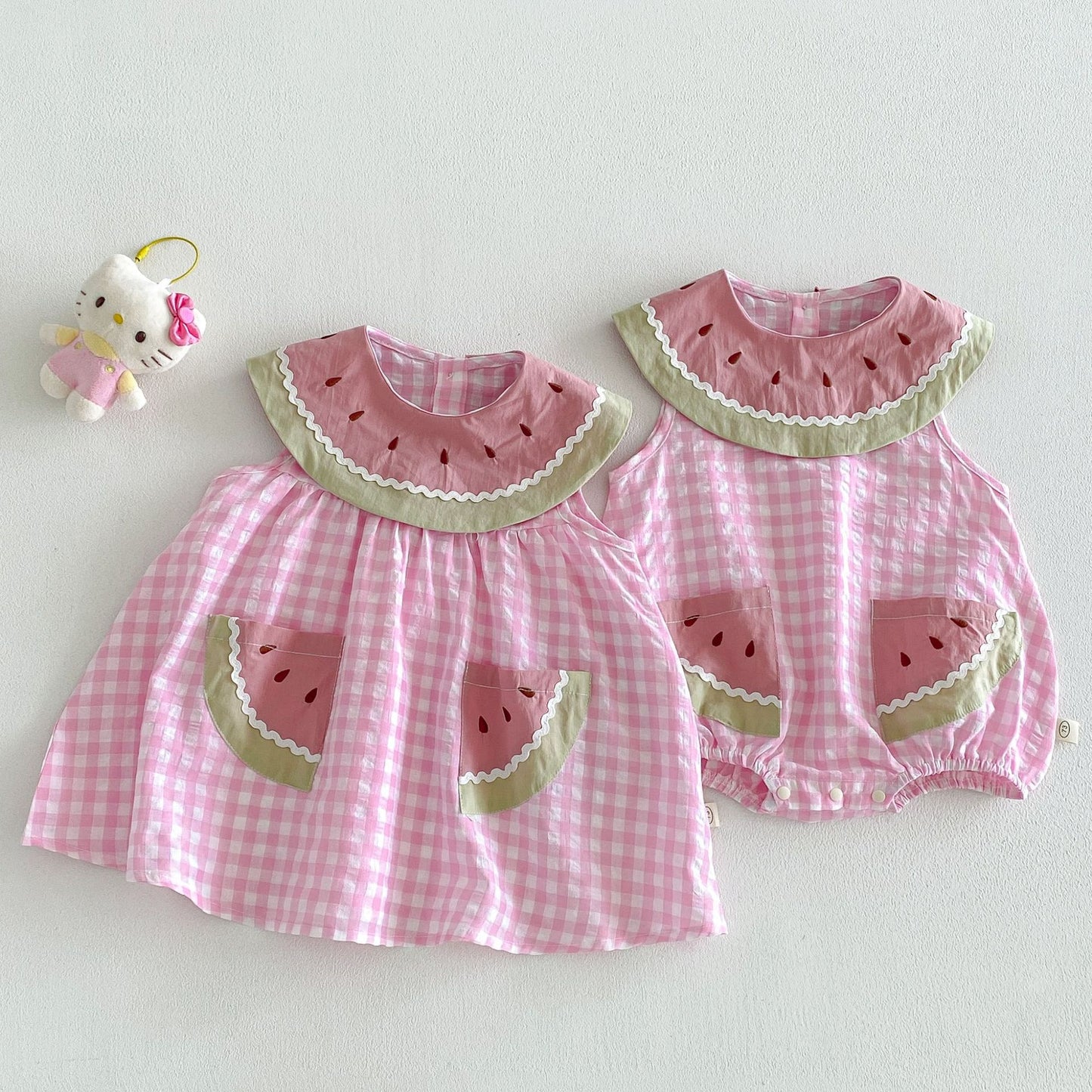 【BABY&KID】夏新作 すいかチェックロンパース、ワンピースSK105122