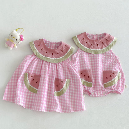 【BABY&KID】夏新作 すいかチェックロンパース、ワンピースSK105122
