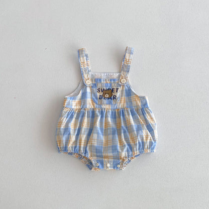 【BABY】夏新作 Sweet bearチェックロンパース、サロペットSK062910