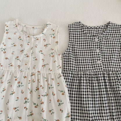 【BABY】夏新作 ノースリーブフラワー、チェックオールインワンSK062905