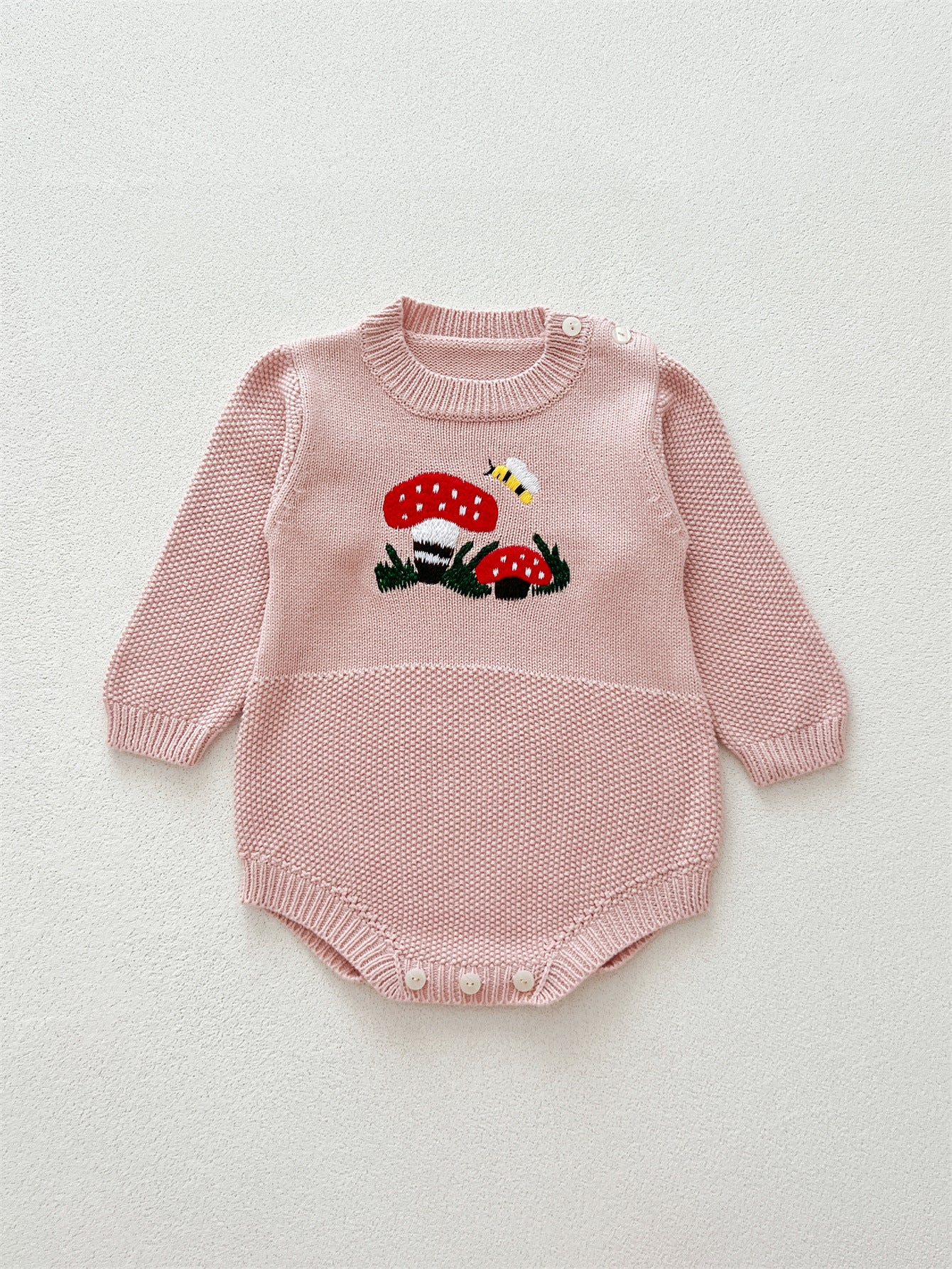 【BABY】マッシュルーム刺繍ニットロンパースSK022709