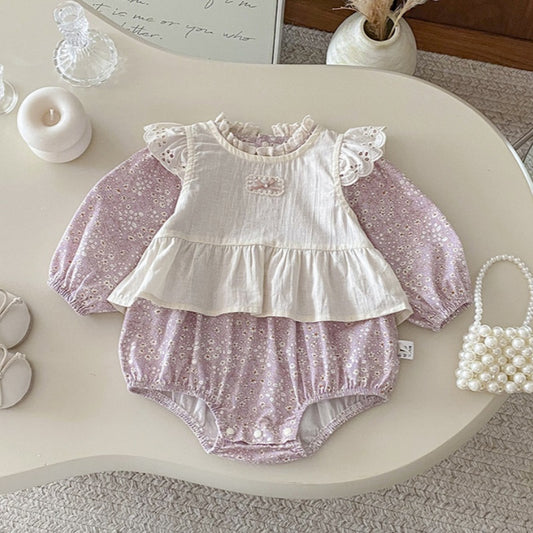 【BABY】フリルベスト&小花柄ロンパース2点セットSK100408