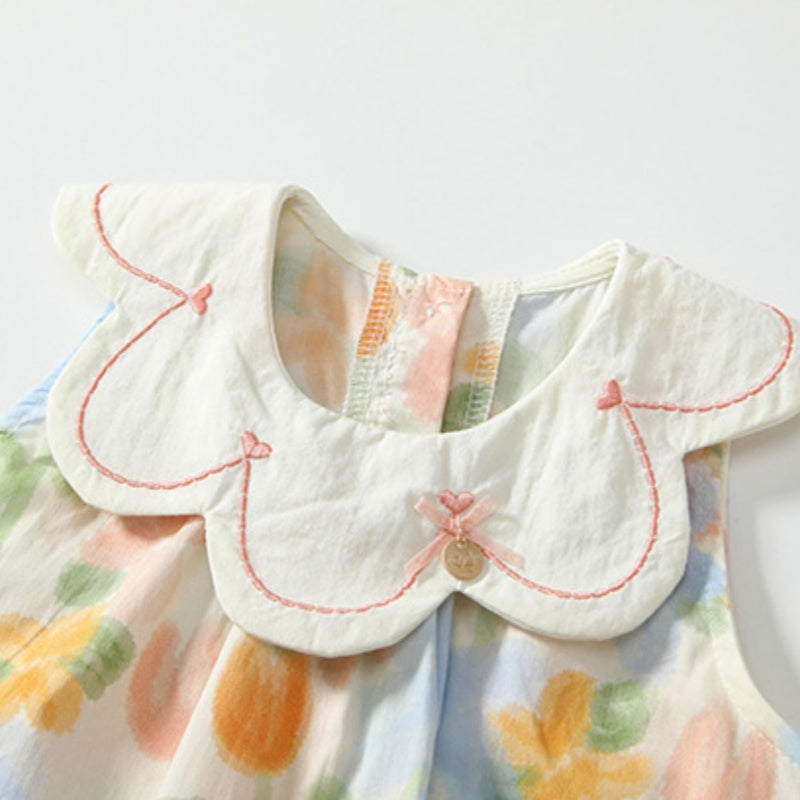 【BABY&KID】夏新作 カラフル花柄花びら襟ワンピースSK091930