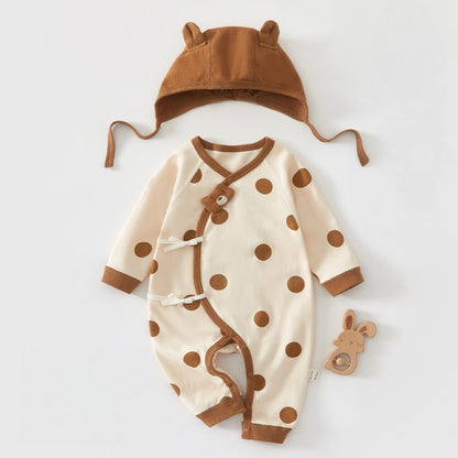 【BABY】北欧風りんご、ドット柄カバーオール＆帽子SK102612