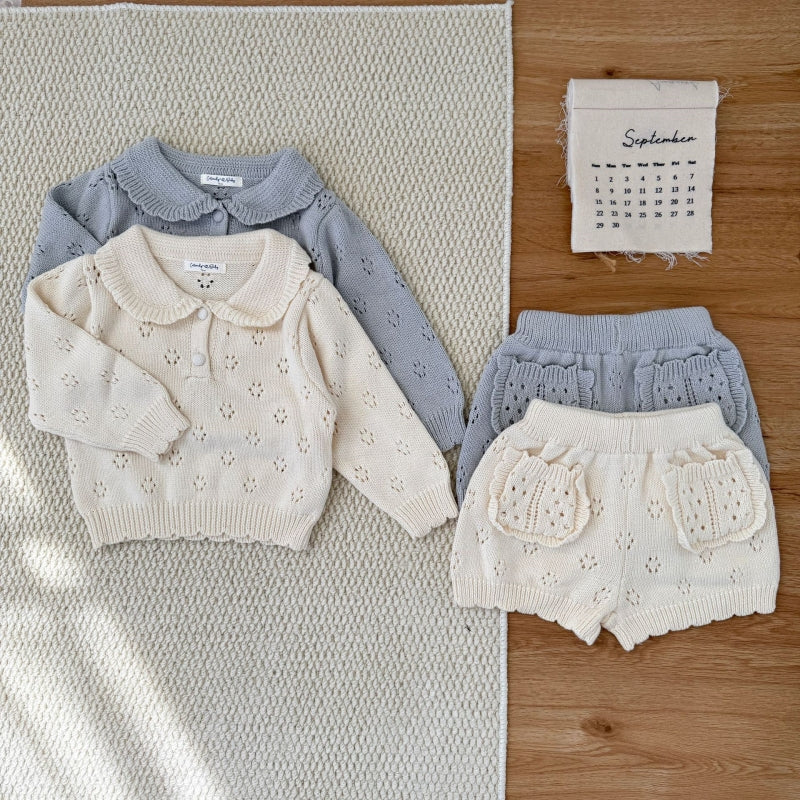 【BABY&KID-予約限定】透かしレースレトロ襟セットアップSK102233