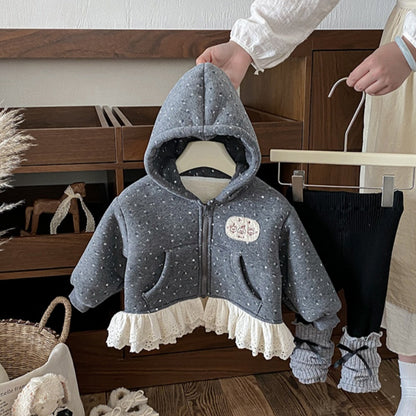【BABY】冬新作花柄レースフード付き裏起毛アウターSK102721