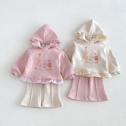 【BABY&KID】冬新作くまプリントトレーナー、フレアパンツSK108524
