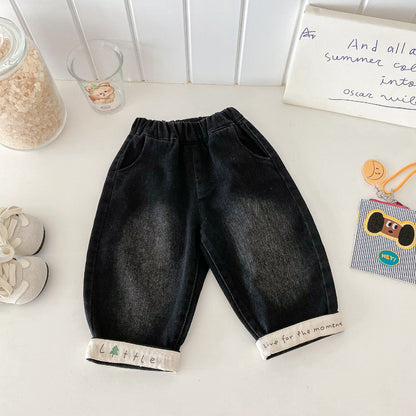 【BABY】ボーダーフーディーニット、デニムパンツSK101433