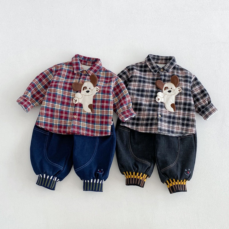 【BABY&KID】冬新作カートゥーンワッペンシャツ、ジョガーデニムパンツSK107719
