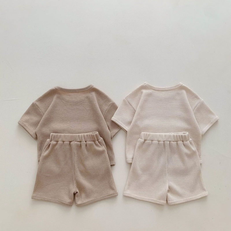 【BABY】夏新作 ワッフル大ポケットくまセットアップSK092621