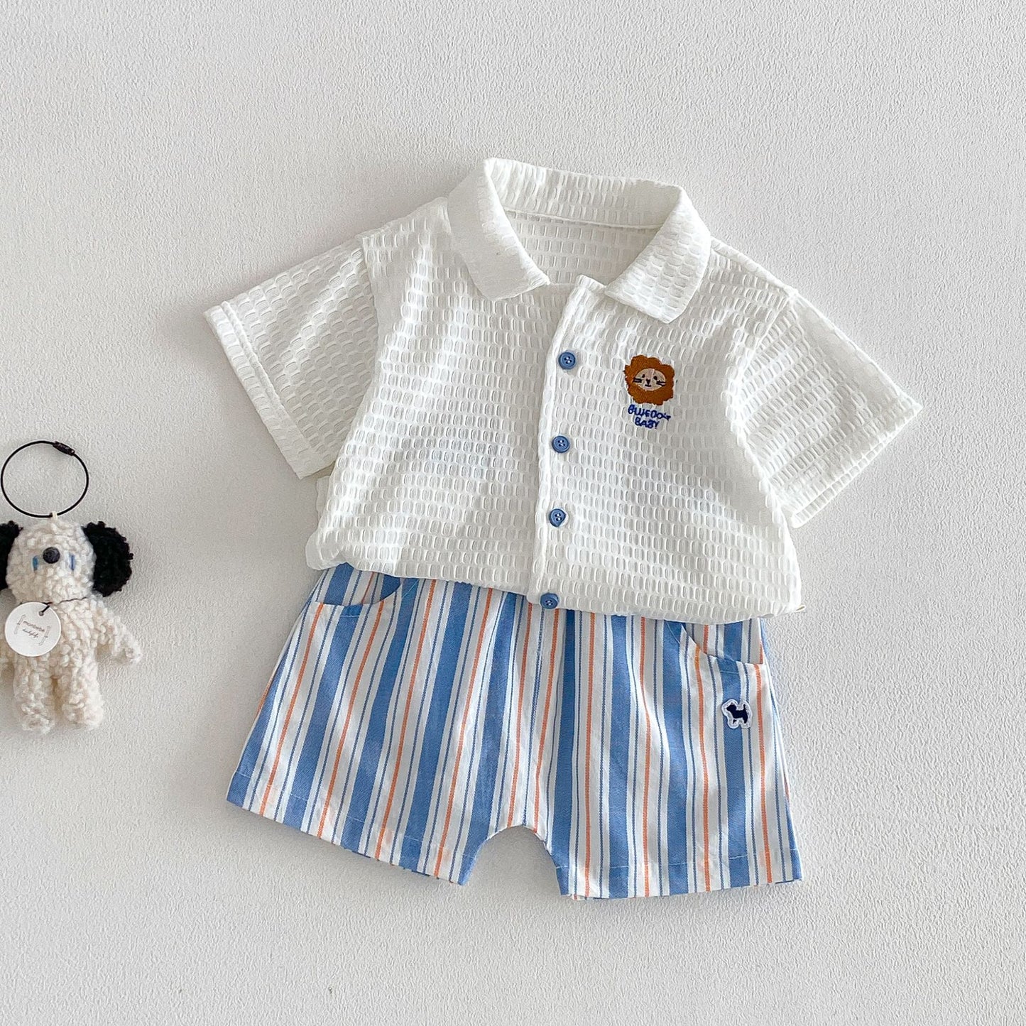【BABY&KID】夏新作 通気ワッペンシャツ、ストライプショートパンツSK105112