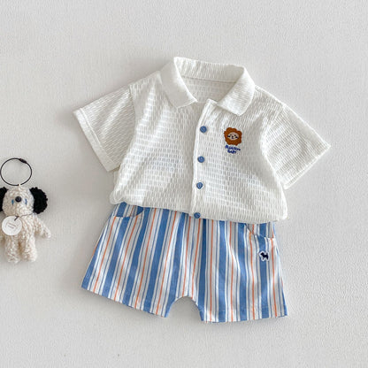 【BABY&KID】夏新作 通気ワッペンシャツ、ストライプショートパンツSK105112
