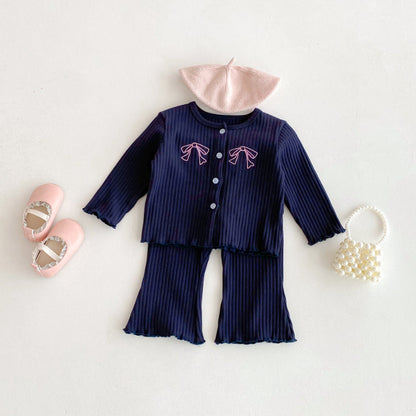 【BABY&KID】無地刺繍蝶結びリブセットアップSK092431