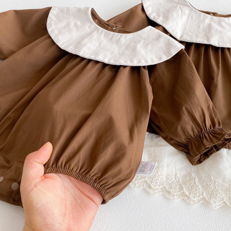 【BABY】長袖クルーネックロンパース、ワンピースSK100124