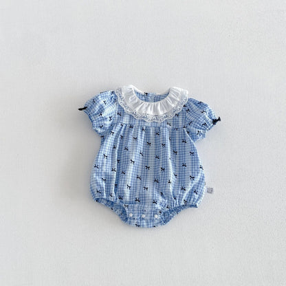 【BABY】夏新作 蝶結びパフスリーブロンパースSK104911