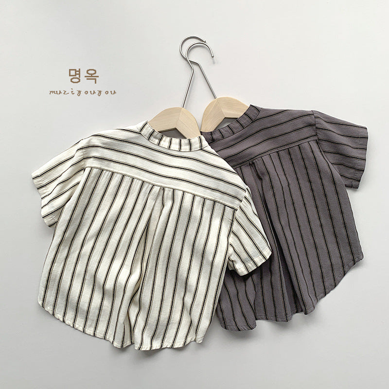 【BABY&KID】夏新作 韓国風ストライプ半袖トップスSK080811