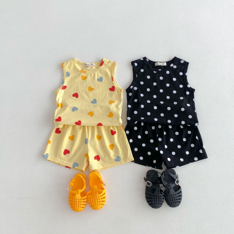 【BABY&KID】夏新作 ハート、ドットプリントセットアップSK091211