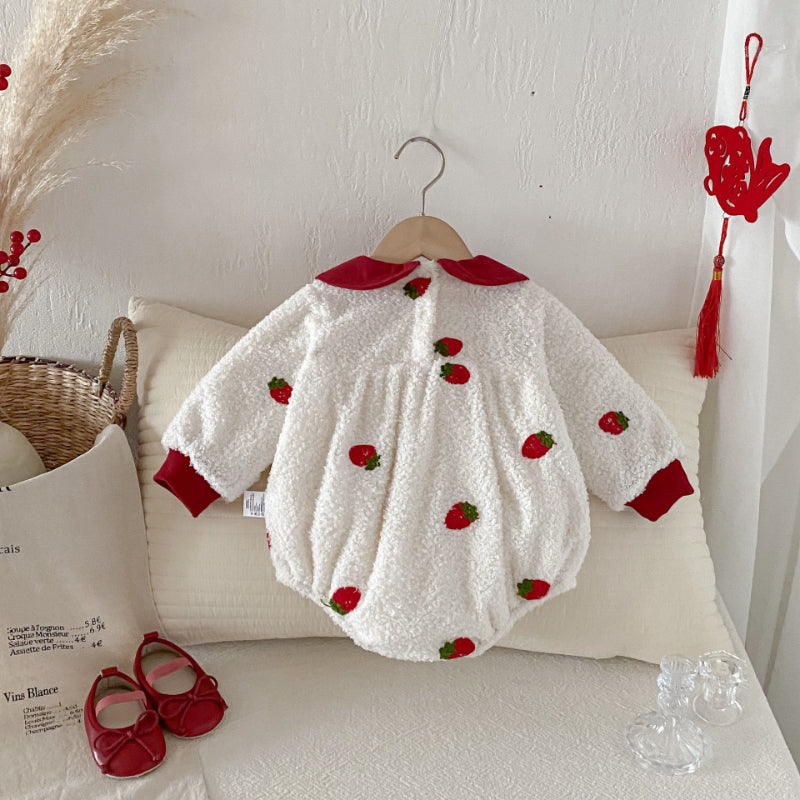 【BABY】冬新作いちご裏起毛カバーオールSK102707