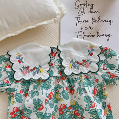 【BABY】夏新作 フラワー刺繍ロンパースSK092105