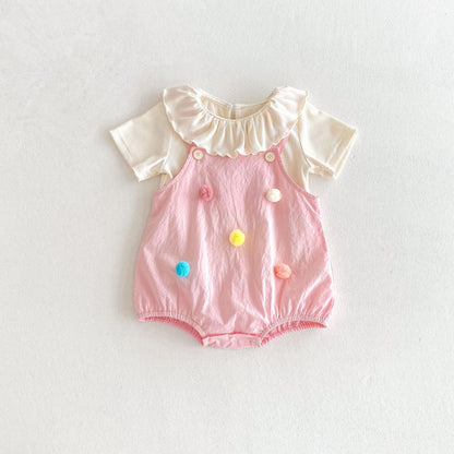 【BABY】夏新作 ピンクサロペット＆トップスセットSK082603