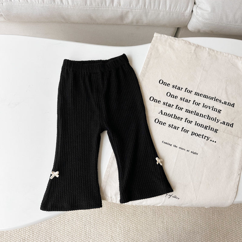 【BABY】蝶結び刺繍ベスト＆ボーダーTシャツ、ブラックフレアパンツSK101432