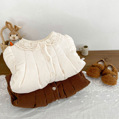 【BABY&KID】冬新作レース襟裏起毛コットンコートSK102731