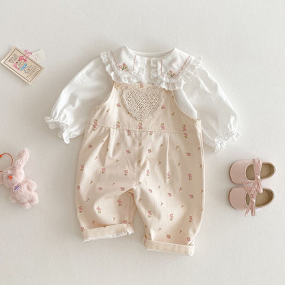 【BABY&KID】小花柄サロペット、刺繍襟シャツSK107212