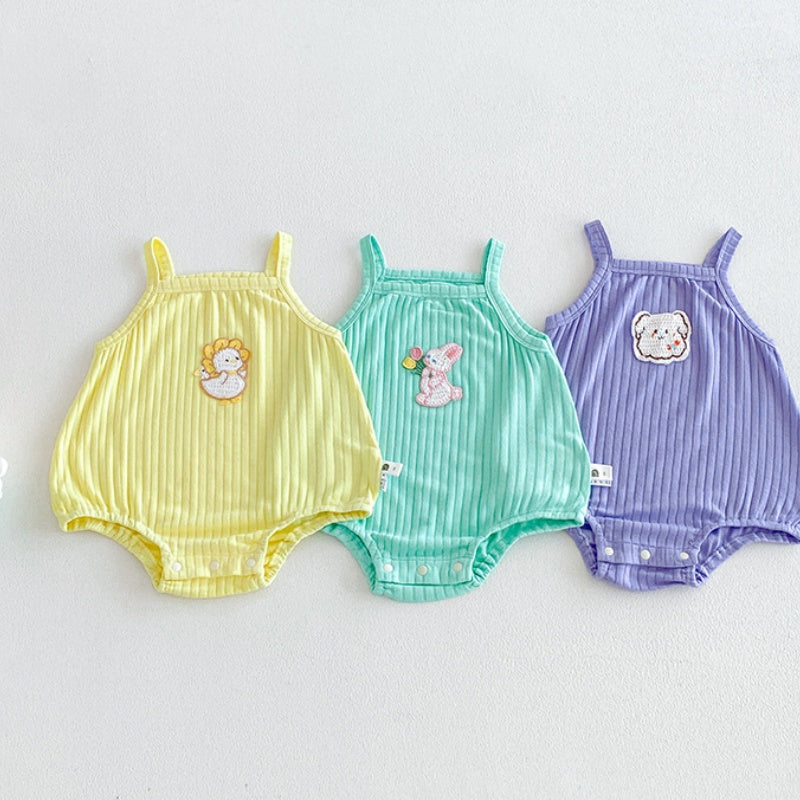 【BABY】夏新作カートゥーン刺繍ニットキャミロンパースSK106212
