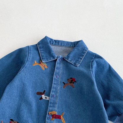 【BABY】アニマル刺繍デニムカバーオールSK100316