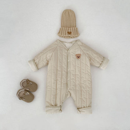 【BABY】冬新作 クマ刺繍キルトカバーオールSK102407