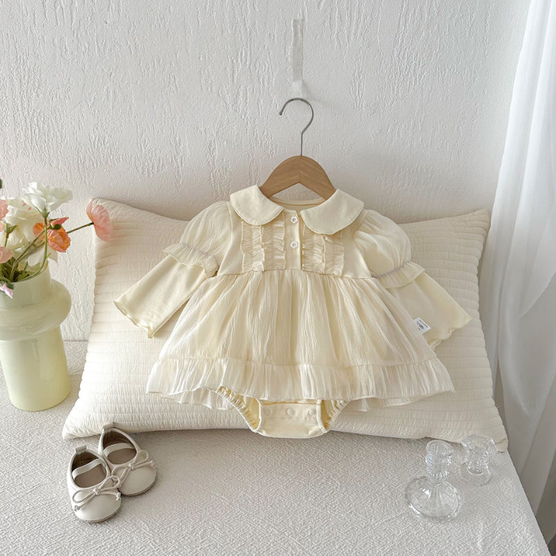 【BABY】韓国風パフスリーブチュールロンパースワンピSK103610