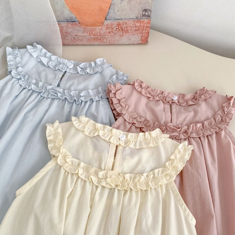 【BABY】夏新作うさぎ刺繍フリルロンパースSK105507