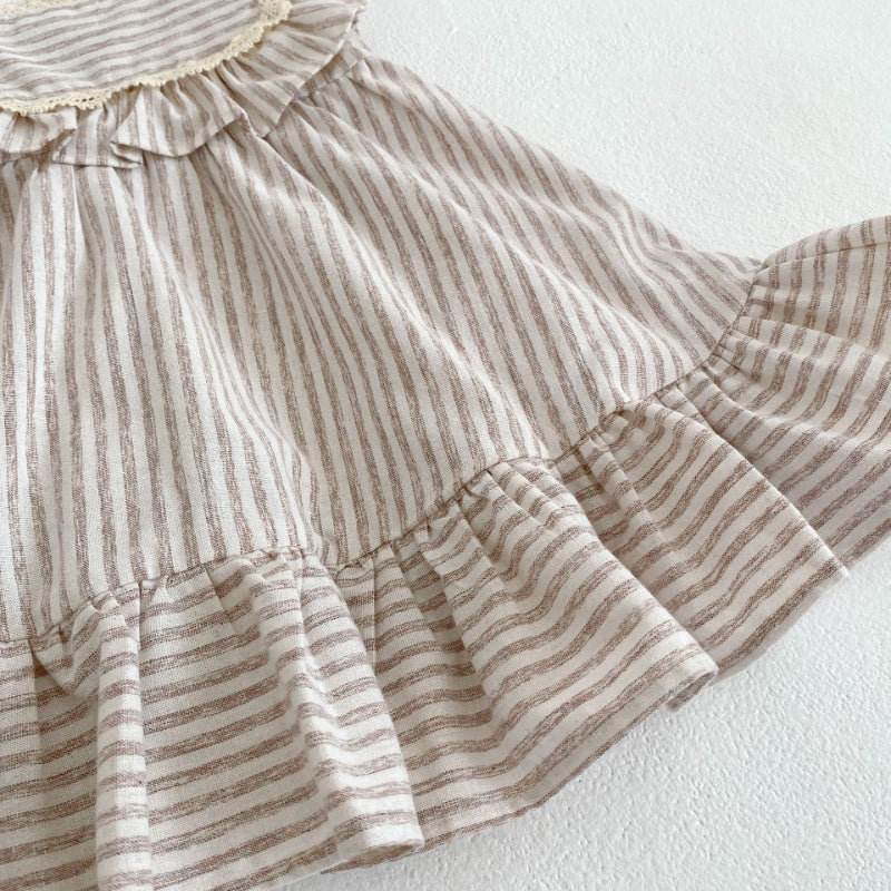 【姉妹服】夏新作 ストライプフリルロンパース、ワンピースSK072318