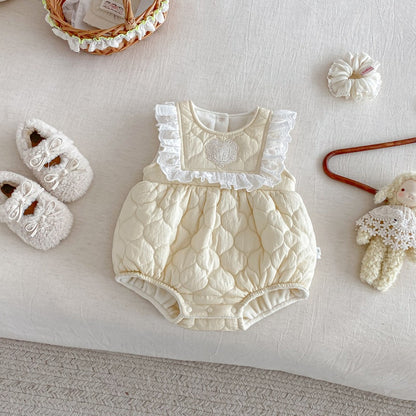 【BABY】冬新作レーススクエアカラ—キルティングあったかロンパースSK103111