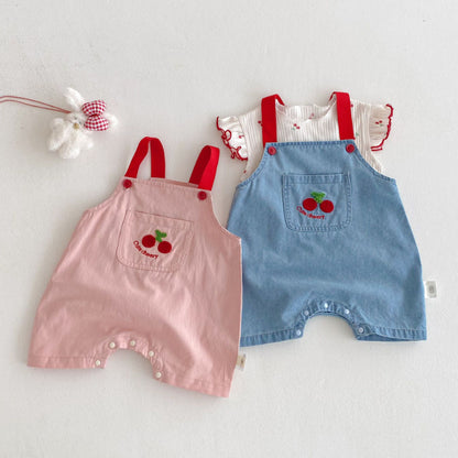 【BABY&KID】夏新作 チェリー柄デニムサロペット、チェリープリントTシャツSK080618
